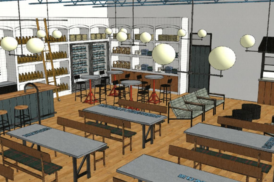 Rendering of the interior of the Axel Brewing Company's brewery and tasing room, or the  "Livernois Tap & Brewery"